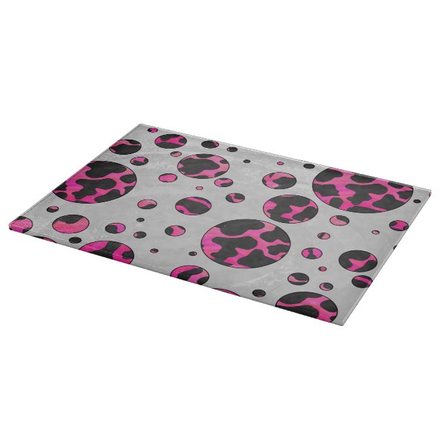 Polka Dot Cow Hot Pink and Black Print Cutting Board (Corner)