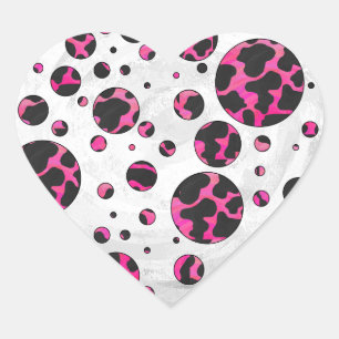 Polka Dot Cow Hot Pink and Black Print Heart Sticker