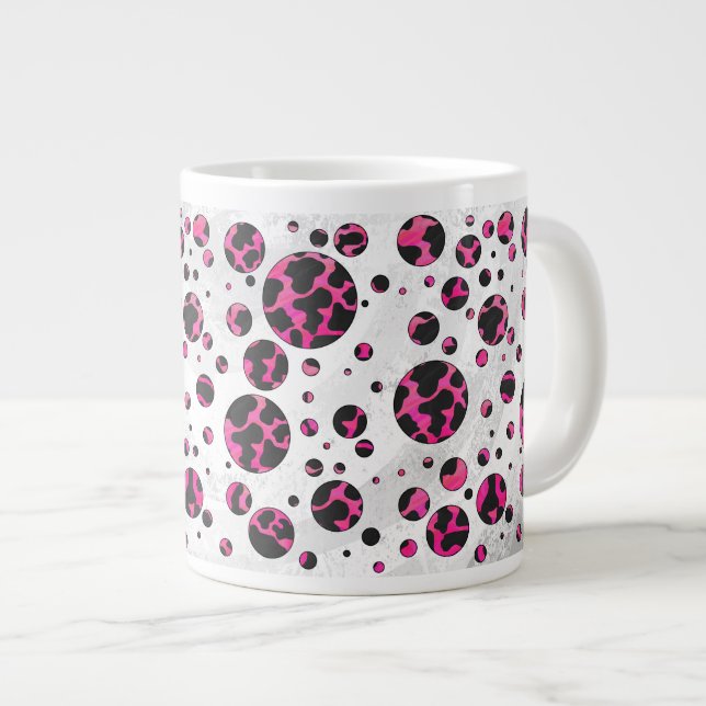 Polka Dot Cow Hot Pink and Black Print Large Coffee Mug (Front Right)