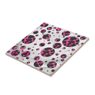 Polka Dot Cow Hot Pink and Black Print Tile