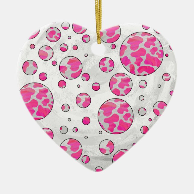 Polka Dot Cow Pink and White Ceramic Tree Decoration (Front)