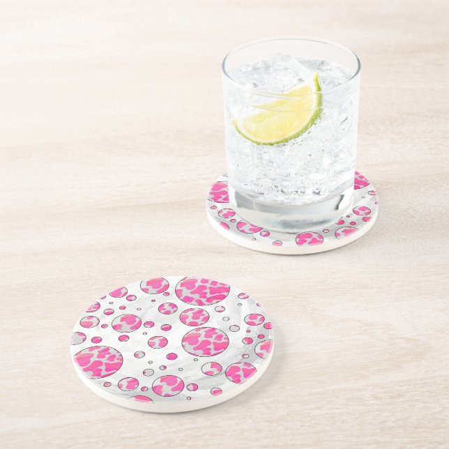 Polka Dot Cow Pink and White Coaster (Side)