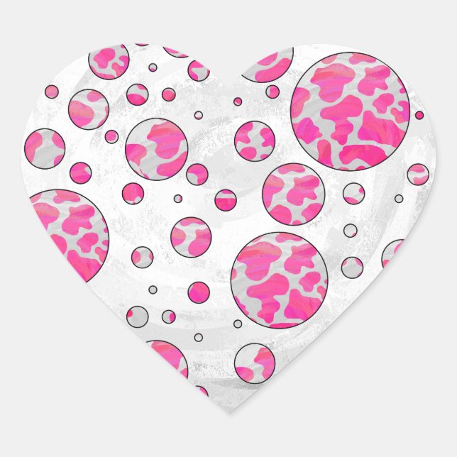 Polka Dot Cow Pink and White Heart Sticker (Front)