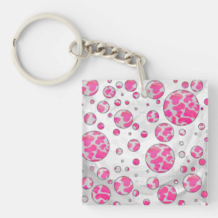 Polka Dot Cow Pink and White Key Ring