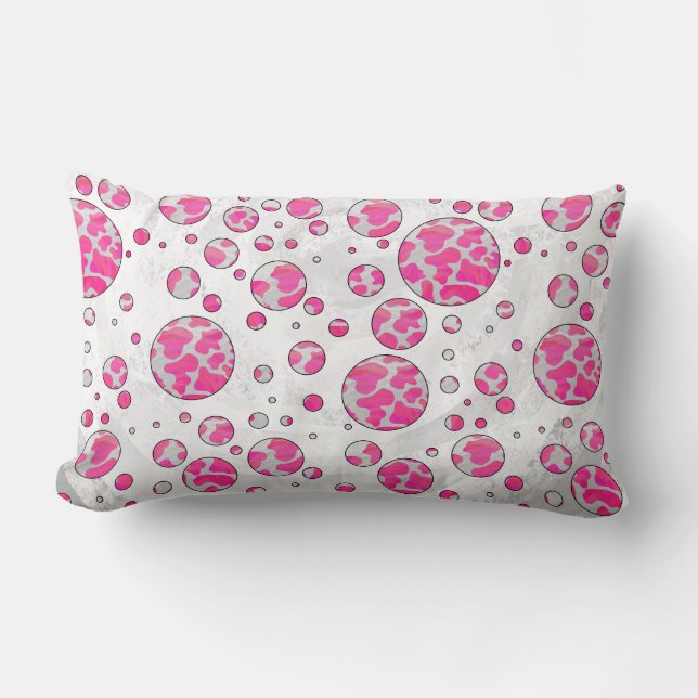 Polka Dot Cow Pink and White Lumbar Cushion (Front)