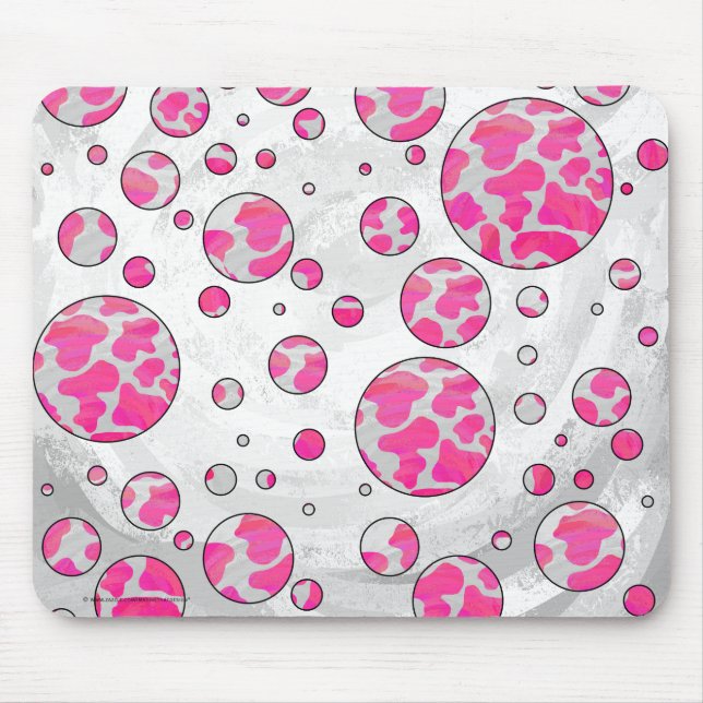 Polka Dot Cow Pink and White Mouse Mat (Front)