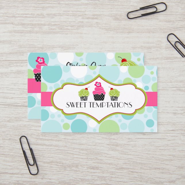 Polka Dot Crazy Cupcake Bakery Business Card (Front/Back In Situ)