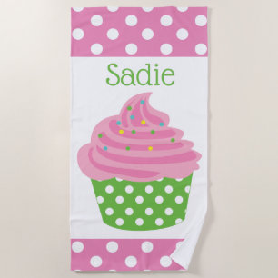 Polka Dot Cupcake Personalised Beach Towel