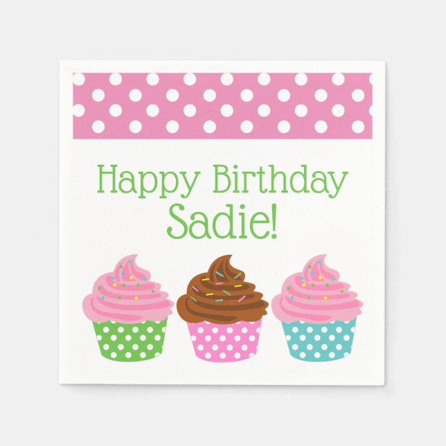 Polka Dot Cupcakes Personalised Party Napkins (Front)