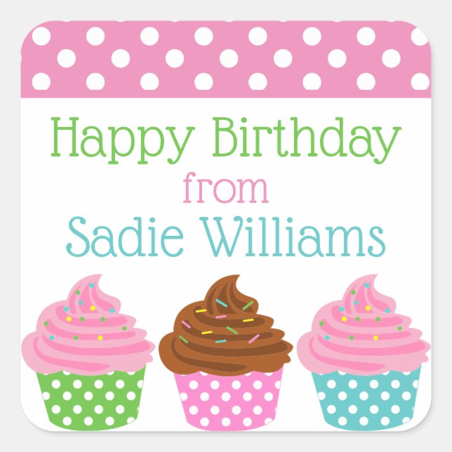 Polka Dot Cupcakes Personalised Stickers (Front)