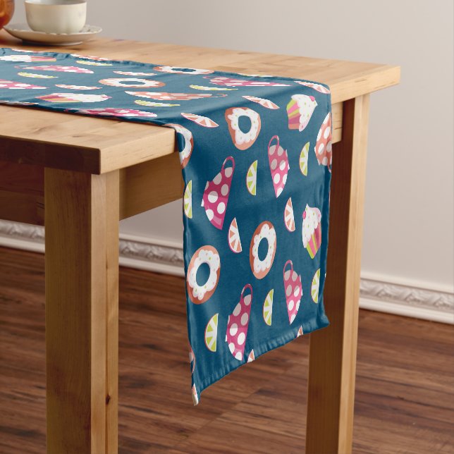 Polka Dot Cups Cakes Doughnuts Lemons Grapefruits Short Table Runner (In Situ)
