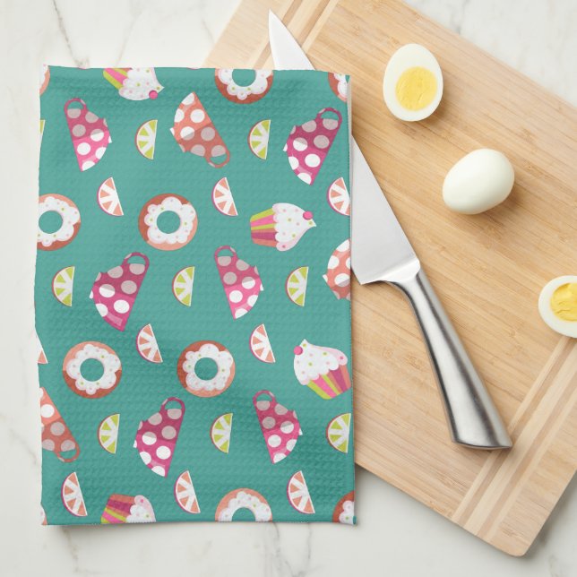 Polka Dot Cups Cakes Doughnuts Lemons Grapefruits Tea Towel (Quarter Fold)