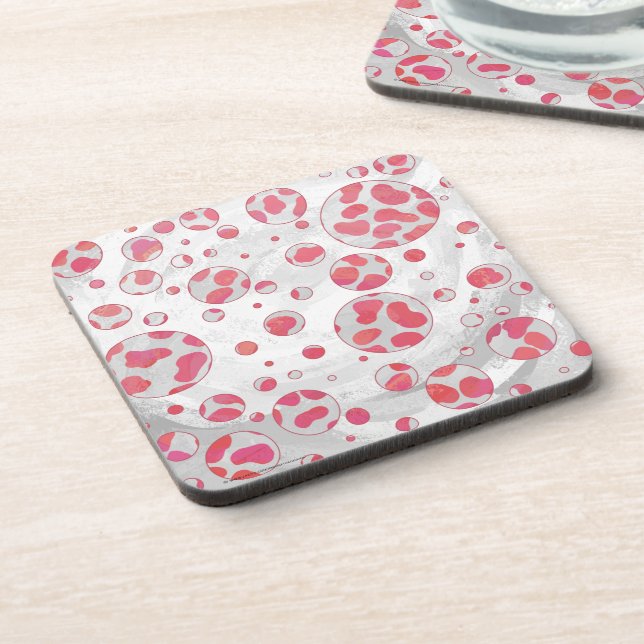 Polka Dot Dalmatian Pink and White Coaster (Left Side)