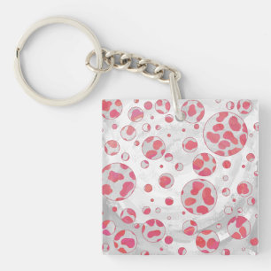 Polka Dot Dalmatian Pink and White Key Ring