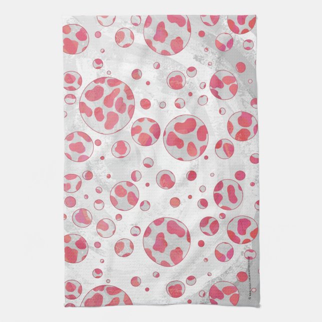 Polka Dot Dalmatian Pink and White Tea Towel (Vertical)