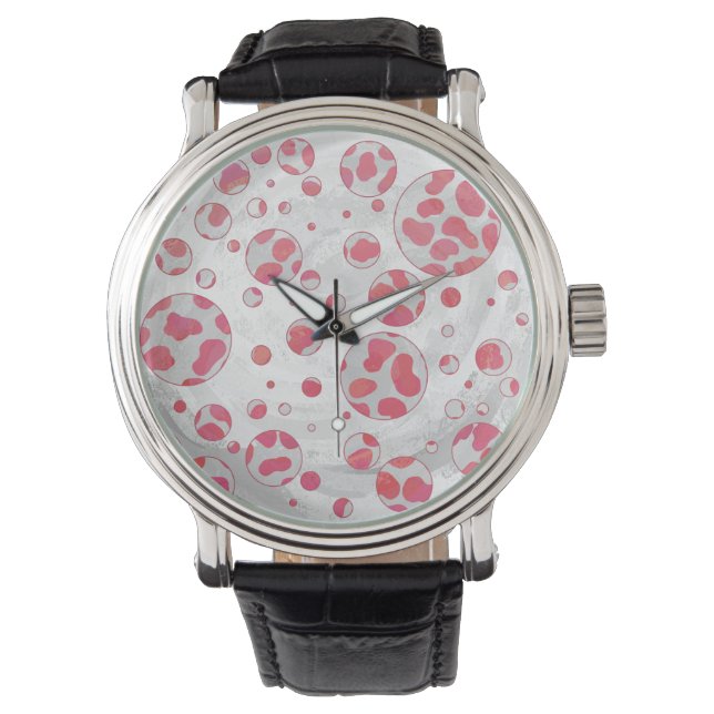Polka Dot Dalmatian Pink and White Watch (Front)