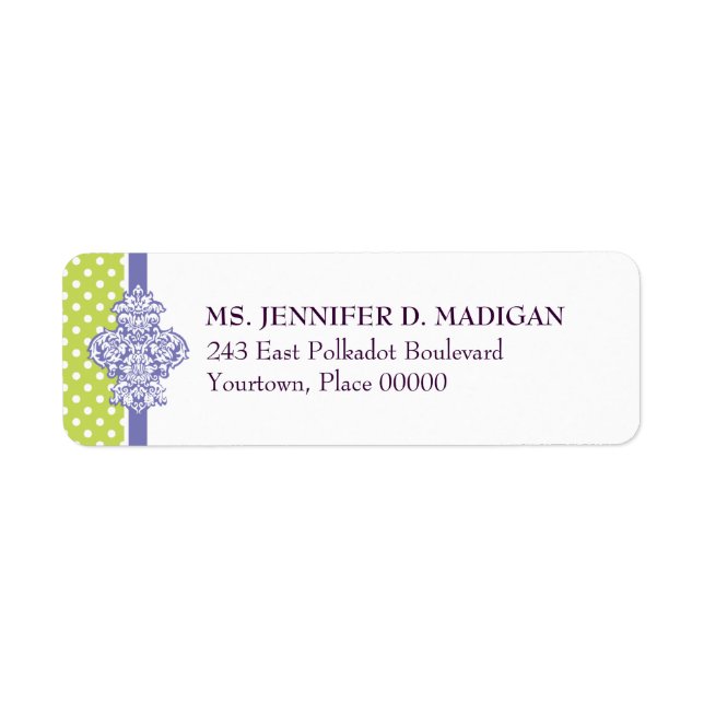 Polka Dot Damask Lime Purple Return Address Label (Front)