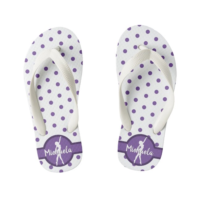 Polka Dot Dance Ballerina Purple Gymnastics Name Kid's Flip Flops (Footbed)