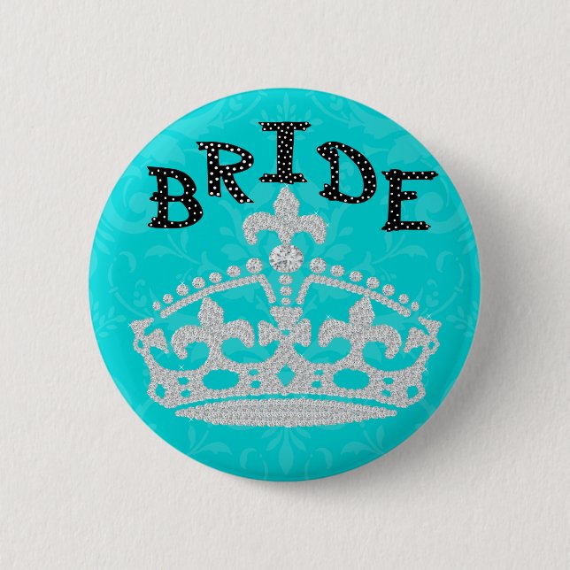 Polka Dot Diamond Princess Crown Bride Button (Front)