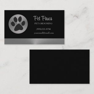 Polka Dot Dog Paw on Silver Pet Grooming Service Business Card