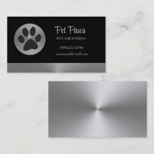 Polka Dot Dog Paw on Silver Pet Grooming Service Business Card