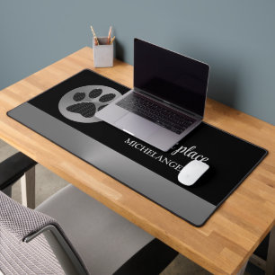 Polka Dot Dog Paw on Silver Pet Grooming Service Desk Mat