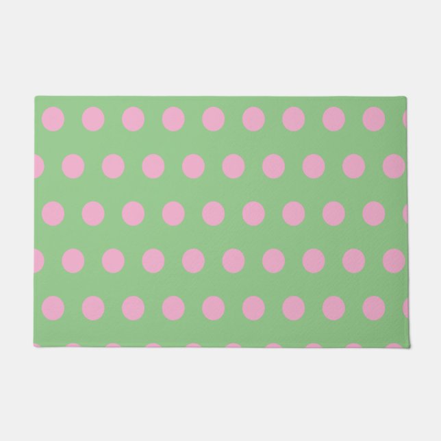 Polka Dot Door Mat (Sage Green & Pastel Pink) (Front)