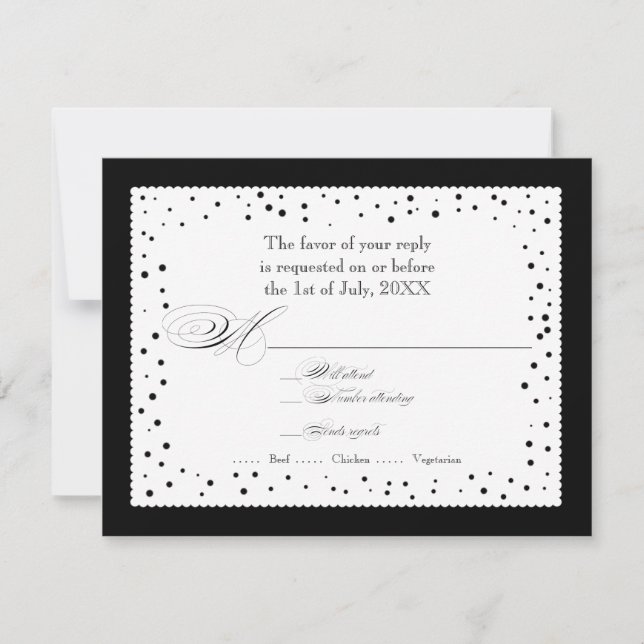 Polka Dot Dots Scallop Lace Swirl Flourish Wedding RSVP Card (Front)