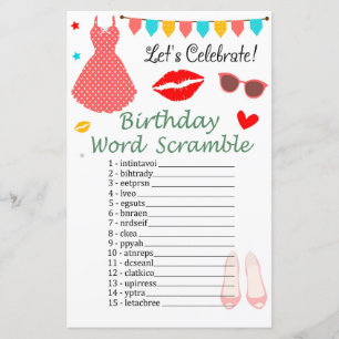 Polka dot dress Birthday Word Scramble Game