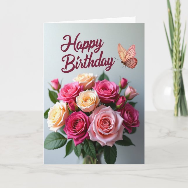 Polka Dot Elegant Rose Card (Front)
