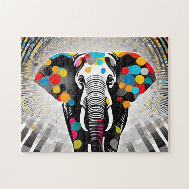 Polka Dot Elephant Modern Fun Jigsaw Puzzle (Horizontal)