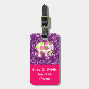 Polka Dot Elephant Sparkly Purple Girly Gifts Luggage Tag