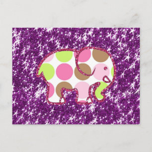 Polka Dot Elephant Sparkly Purple Girly Gifts Postcard