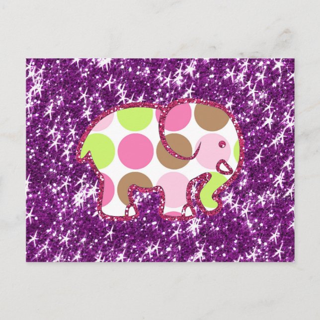 Polka Dot Elephant Sparkly Purple Girly Gifts Postcard (Front)