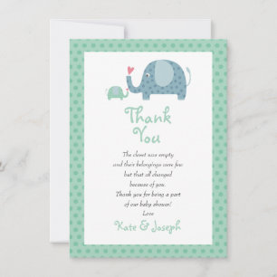 Polka Dot Elephants Baby Shower Thank You Poem Card