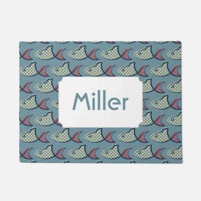 Polka Dot Fish Pattern | Add Your Name Doormat (Front)