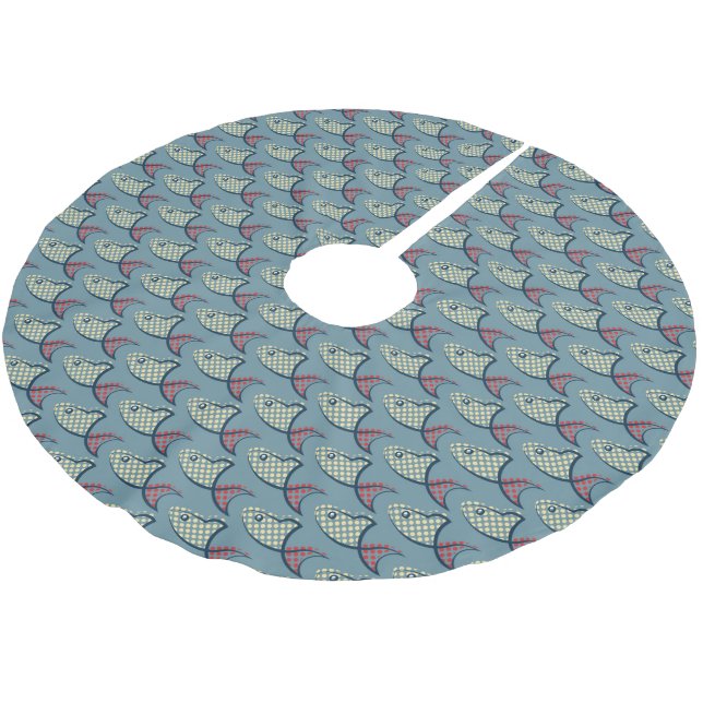 Polka Dot Fish Pattern Brushed Polyester Tree Skirt (Angled)