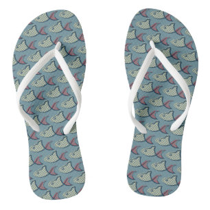 Polka Dot Fish Pattern Flip Flops