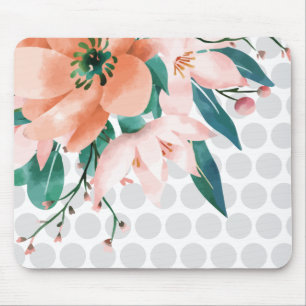 Polka Dot Floral Mousepad with Watercolor Flower