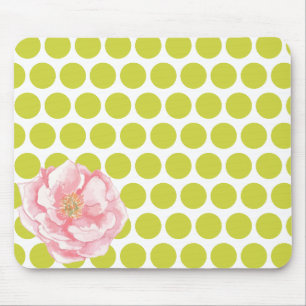 Polka Dot Floral Mousepad with Watercolor Flower