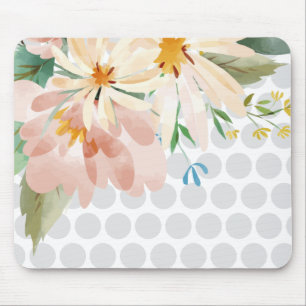 Polka Dot Floral Mousepad with Watercolor Flower