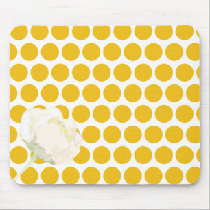 Polka Dot Floral Mousepad with Watercolor Flower