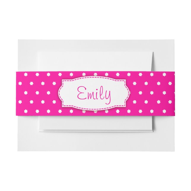 Polka dot flower pink name belly band invitation belly band (Front Example)