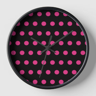 Polka Dot Framed Wall Clock (Black & Neon Pink)