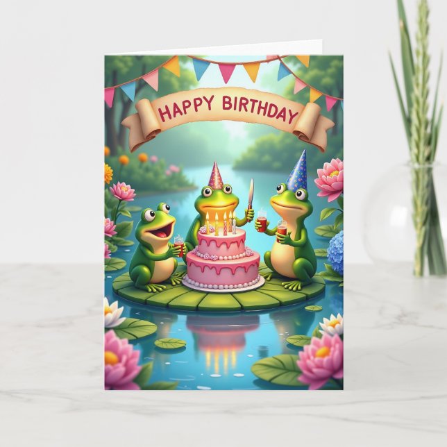 Polka Dot Frog Party Card (Front)