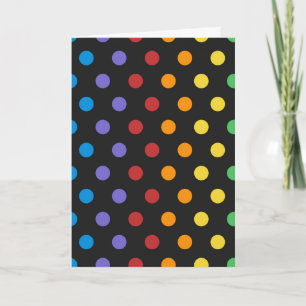 Polka Dot Fun, colourful dots on black background Card