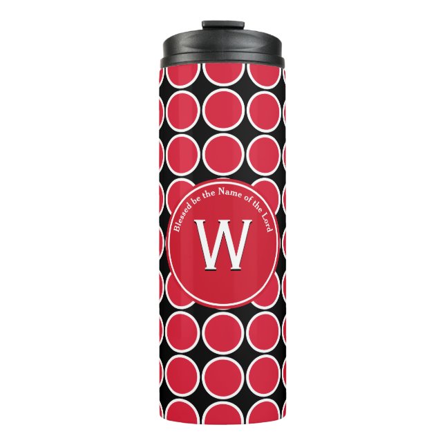 POLKA DOT Geometric Monogram Customised Red Thermal Tumbler (Front)