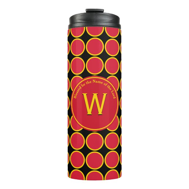 POLKA DOT Geometric Monogram Customised Red Yellow Thermal Tumbler (Front)