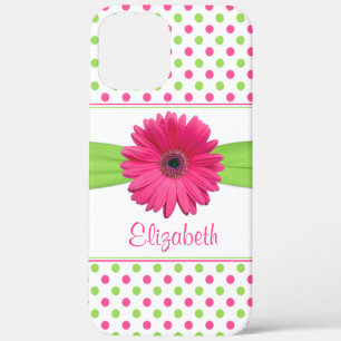 Polka Dot Gerbera Daisy Pink Green iPhone 12 Pro Max Case
