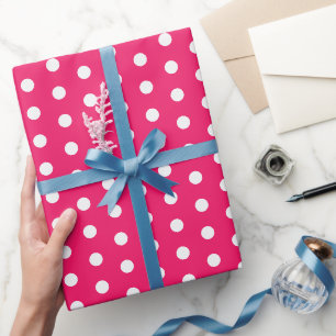 Polka Dot Gift Wrap White and Hot Pink